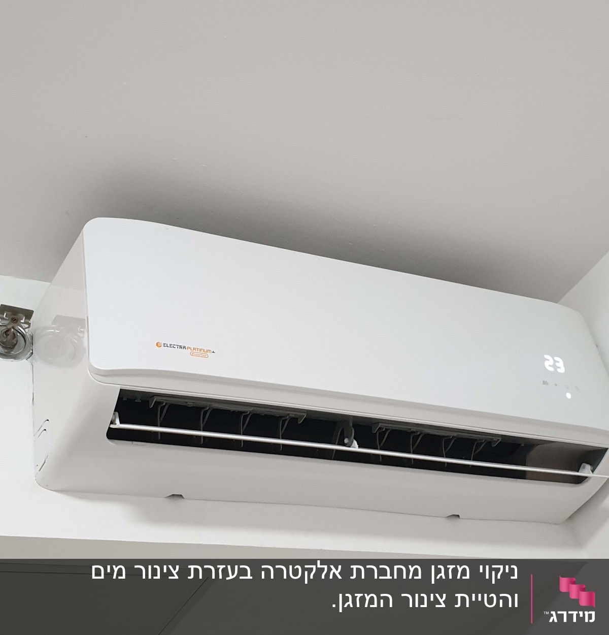 מזגן קיר לבן עם תצוגת טמפרטורה 23 מעלות